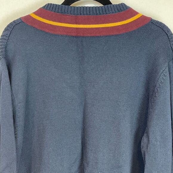 Vintage IZOD Sweater Men's XL Blue Chunky Cable Knit Wool Blend V Neck Pullover - Picture 10 of 12